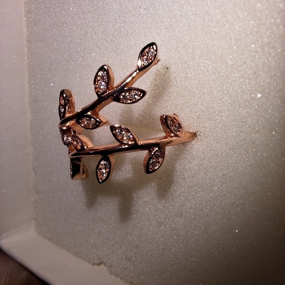 NEW Golden NYC 18k Rose Gold-Plated Olive Branch Ring with Swarovski Crystals - Picture 7 of 12